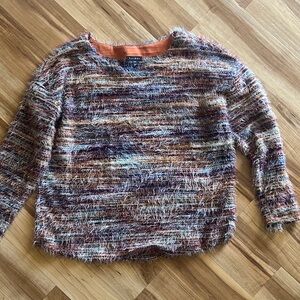 Women’s Tribal Eyelash Sweater XL Fuzzy Knit Multicolor Cozy Pullover